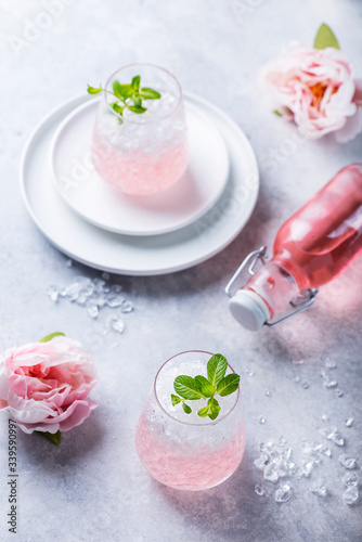 Pink cocktail with crushed ice