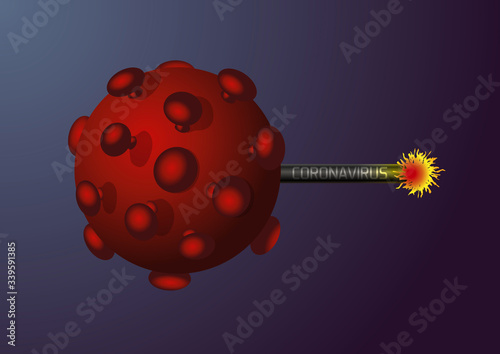 Concept du danger de l’épidémie de coronavirus avec le microbe qui se transforme en bombe à retardement qui est prête à exploser. 