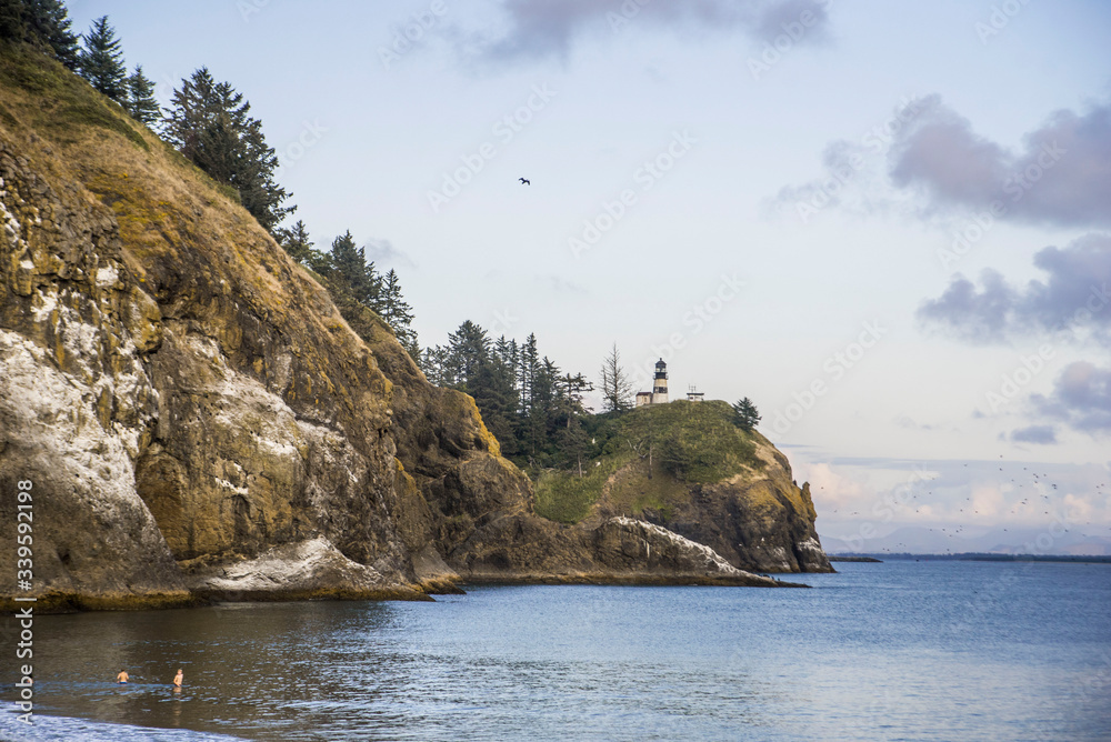 view of a light house above the pacific coast in Oregon