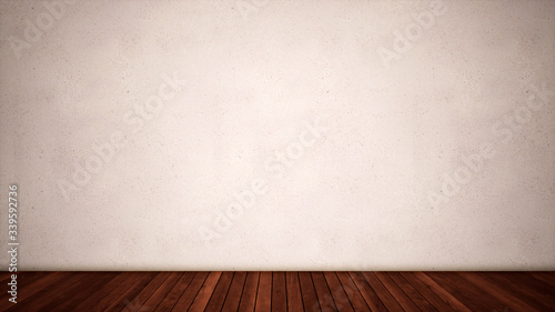 Concept or conceptual vintage or grungy brown background of natural wood or wooden old texture floor and concrete wall for contrast. A 3d illustration metaphor for time  material  solitude or rust