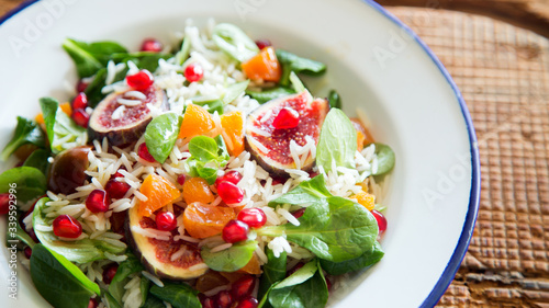 Healthy green figs salad with rice