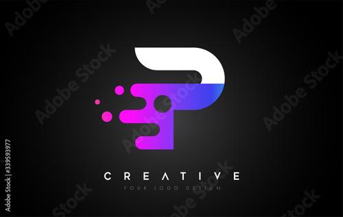 Dots Letter P Logo Design. Letter P Icon with Fluid Liquid Idea and Purple Colors Vector