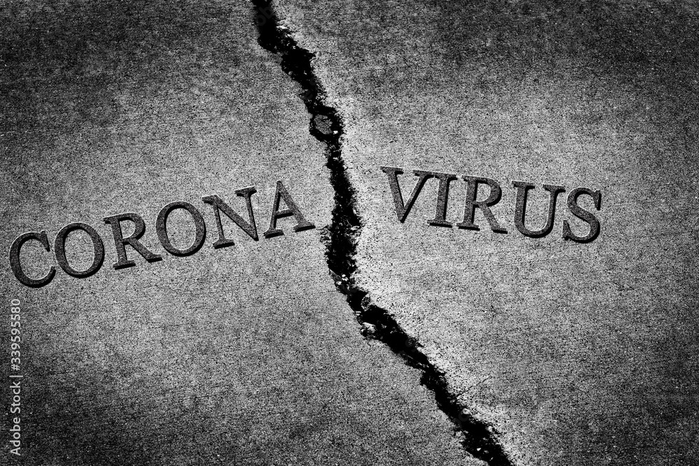 Fototapeta premium Old Cracked Sidewalk Cement Dangerous Coronavirus Corna Virus