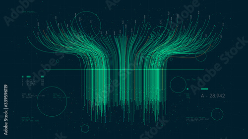 Futuristic technology big data sorting, information artificial neural network, vector illustration
