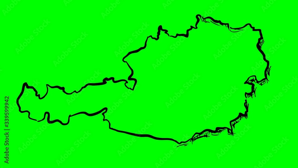 Austria drawing outline map green screen isolated Austria drawing outline map green screen isolated