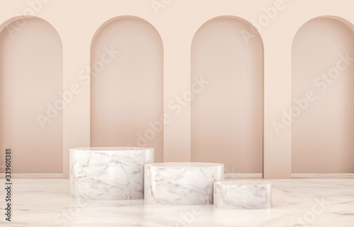 Fototapeta Naklejka Na Ścianę i Meble -  Beauty fashion luxury podium backdrop for product display. minimalist gold, marble and white background. 3d render.