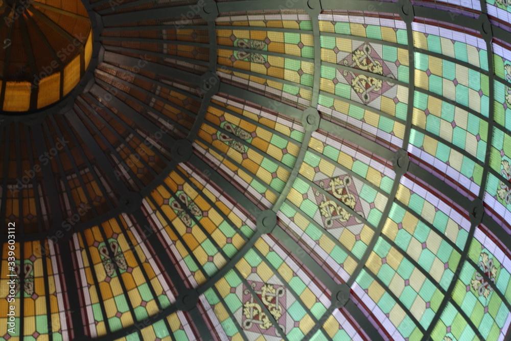 stained glass window in glass dome
