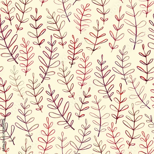 Leaves seamless pattern. Hand drawing with a pencil. Botanical vintage illustration. Background for headline, image for blog, decoration. Design for wallpaper, textile, fabrics. © Nina Maria