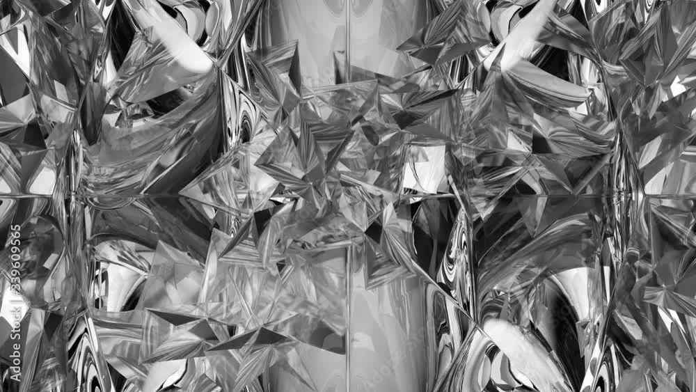 kaleidoscope abstraction rotating sparkling shiny glass texture. 3d render, 3d animation