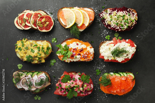 Smorrebrod is a traditional Scandinavian open-faced sandwich photo