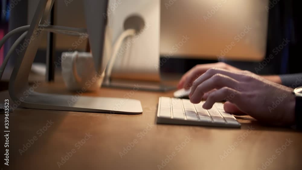Manager Typing On Keyboard At Night In Social Network.Man Working In Office Online.Software Developer Overtime Remote Working In Home At Deadline.Businessman Hand Typing Email On Computer Keyboard . Manager Typing On Keyboard At Night In Social Network.Man Working In Office Online.Software Developer Overtime Remote Working In Home At Deadline.Businessman Hand Typing Email On Computer Keyboard .