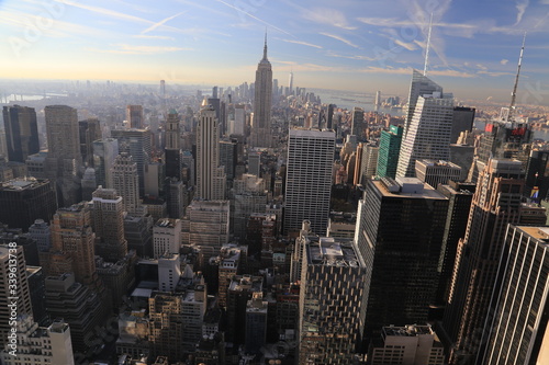 Elevated view of New York City Manhattan skyline 