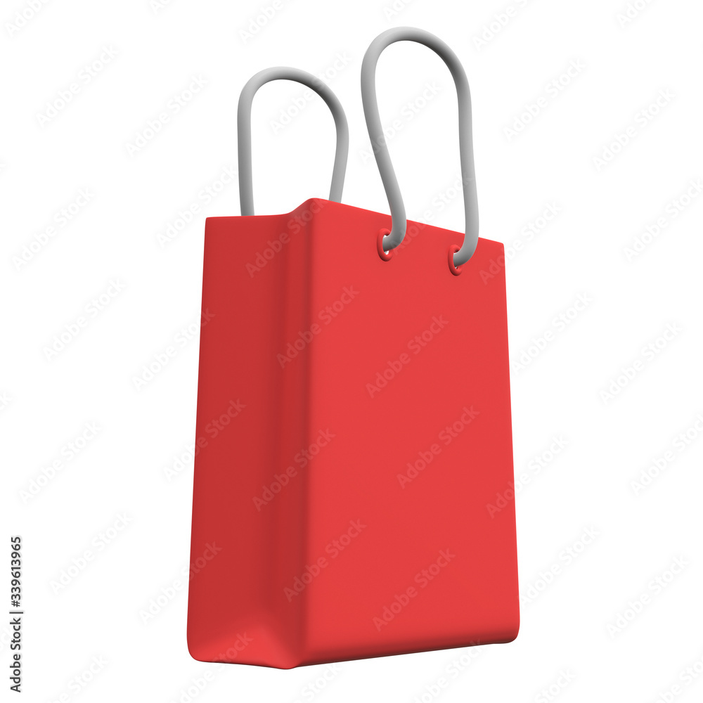 Red shopping sale blank bag. 3d render isolated on white background.