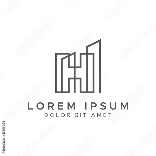 Letter H line building logo vector design template