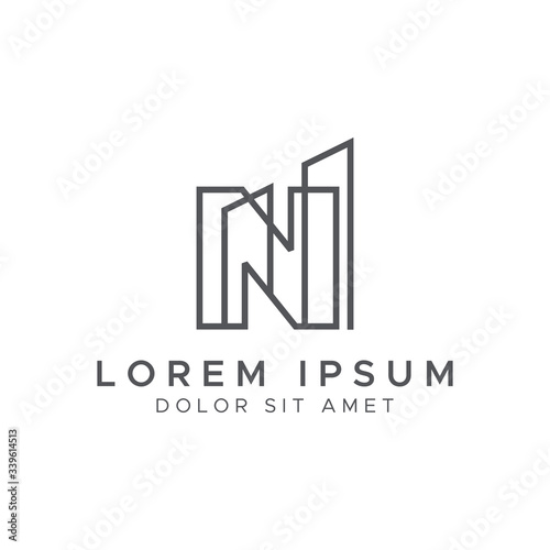 Letter N line building logo vector design template
