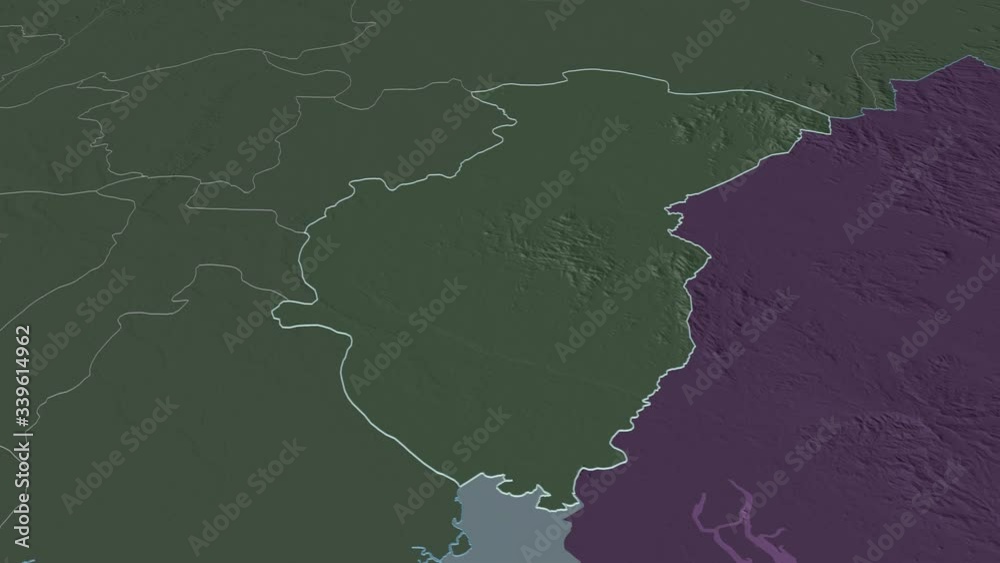 Cross River, state with its capital, zoomed and extruded on the administrative map of Nigeria in the conformal Stereographic projection. Animation 3D Cross River, state with its capital, zoomed and extruded on the administrative map of Nigeria in the conformal Stereographic projection. Animation 3D