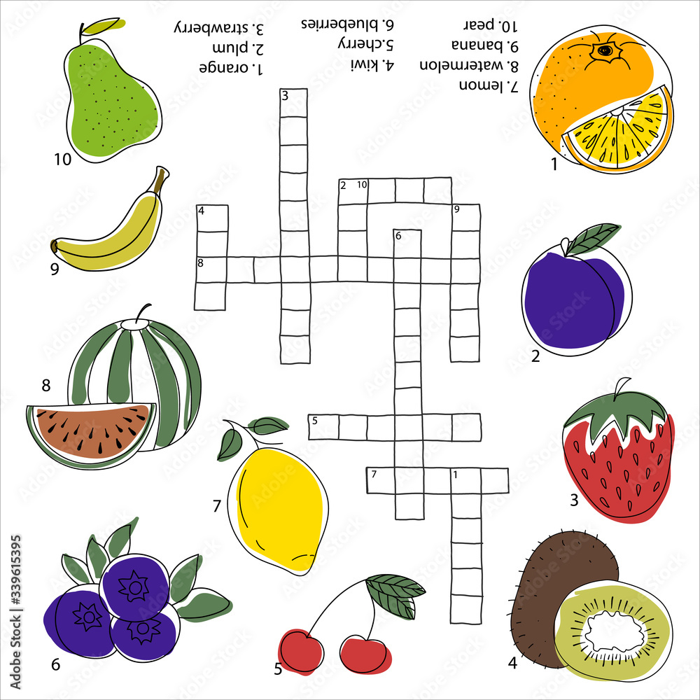 Crosswords puzzle game for preschool kids. Activity worksheet black and