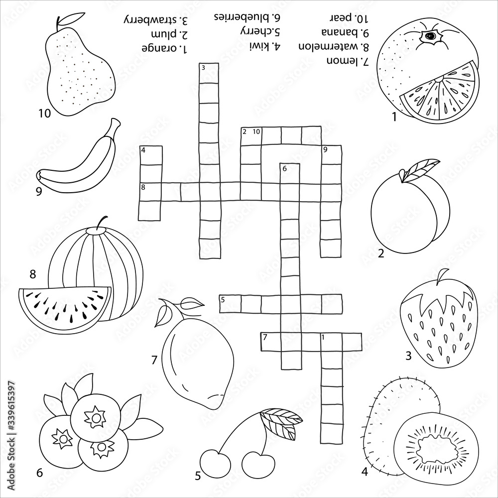 Crosswords puzzle game for preschool kids. Activity worksheet black and