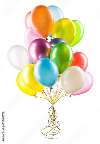 Set of multicolored helium balloons. Element of decorations for party.