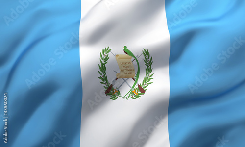 Flag of Guatemala blowing in the wind. Full page Guatemalan flying flag. 3D illustration. photo