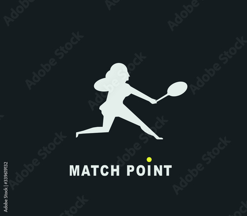 Silueta femenina golpeando con una raqueta una pelota de  tenis.