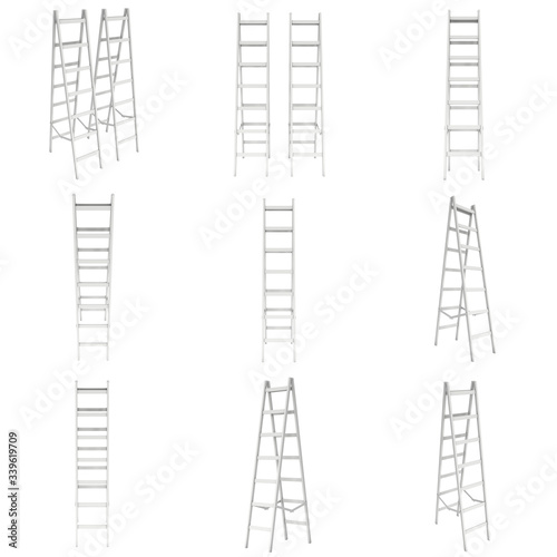 Step ladder set. 3d render isolated on white