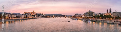 Colorful sunset over the Banks of the River Danube, in Budapest, capital city of Hungary