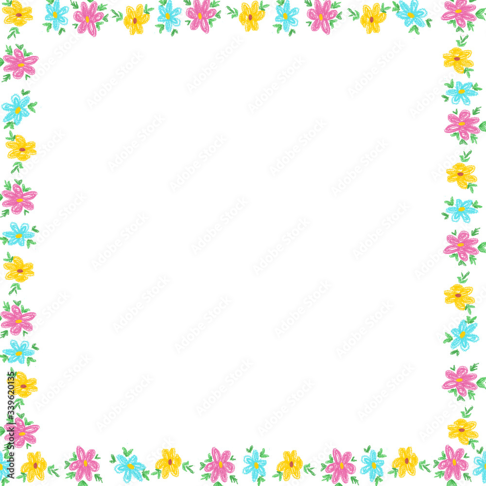 Hand drawn simple flowers frame for greeting card, invitation