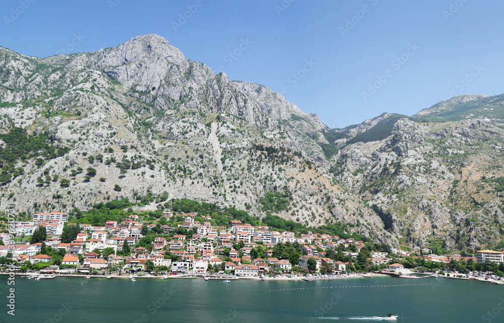 Majestic Mountain Above Dobrota, Bay of Kotor, Montenegro. Adriatic Sea