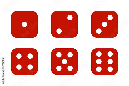Set of six red dices on white background