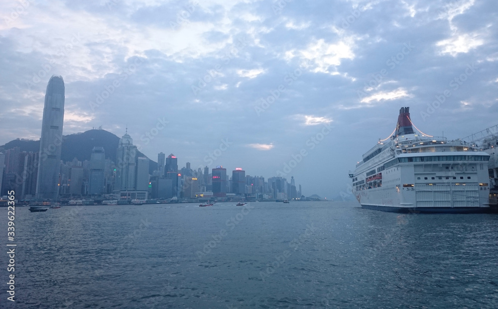 Cruise ship in Victoria Harbour Hongkong