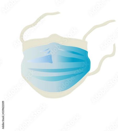 medical mask, disposable face mask, doctor mask in blue illustration graphic. from the left side