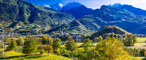 Wonderful nature of northern Italy. Beautiful Valle d'Aosta , castles and mountains
