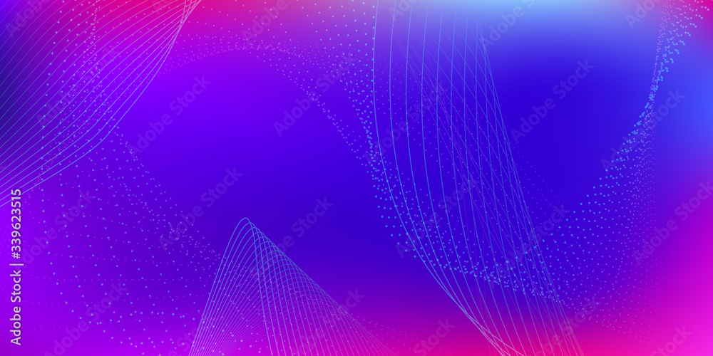 Obraz premium Vector Abstract Graphic Design. Dots Connecting. Background Technology Data. Abstract Blue, Pink Waves on the Dark.