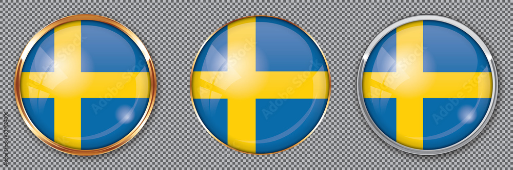 Round buttons with flag of Sweden on transparent background Round buttons with flag of Sweden on transparent background