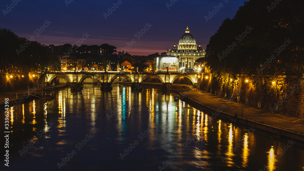 Night view of the Basilica St Peter in Rome, Italy.