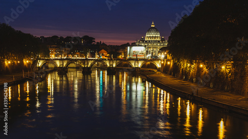 Night view of the Basilica St Peter in Rome, Italy.