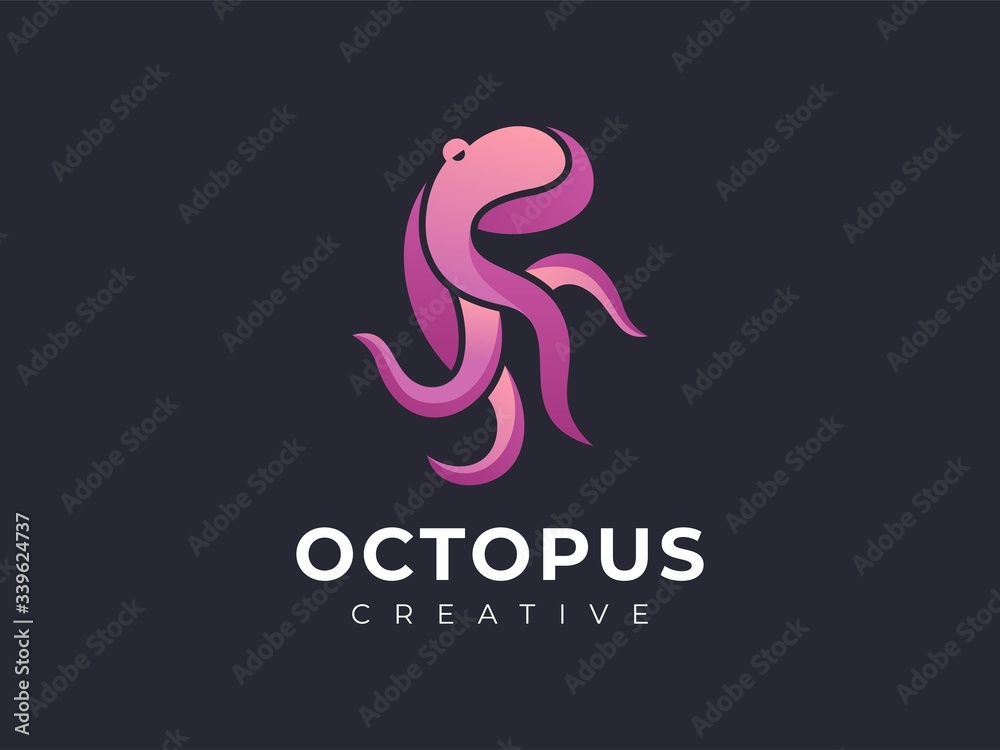 amazing gradient octopus mascot logo illustration