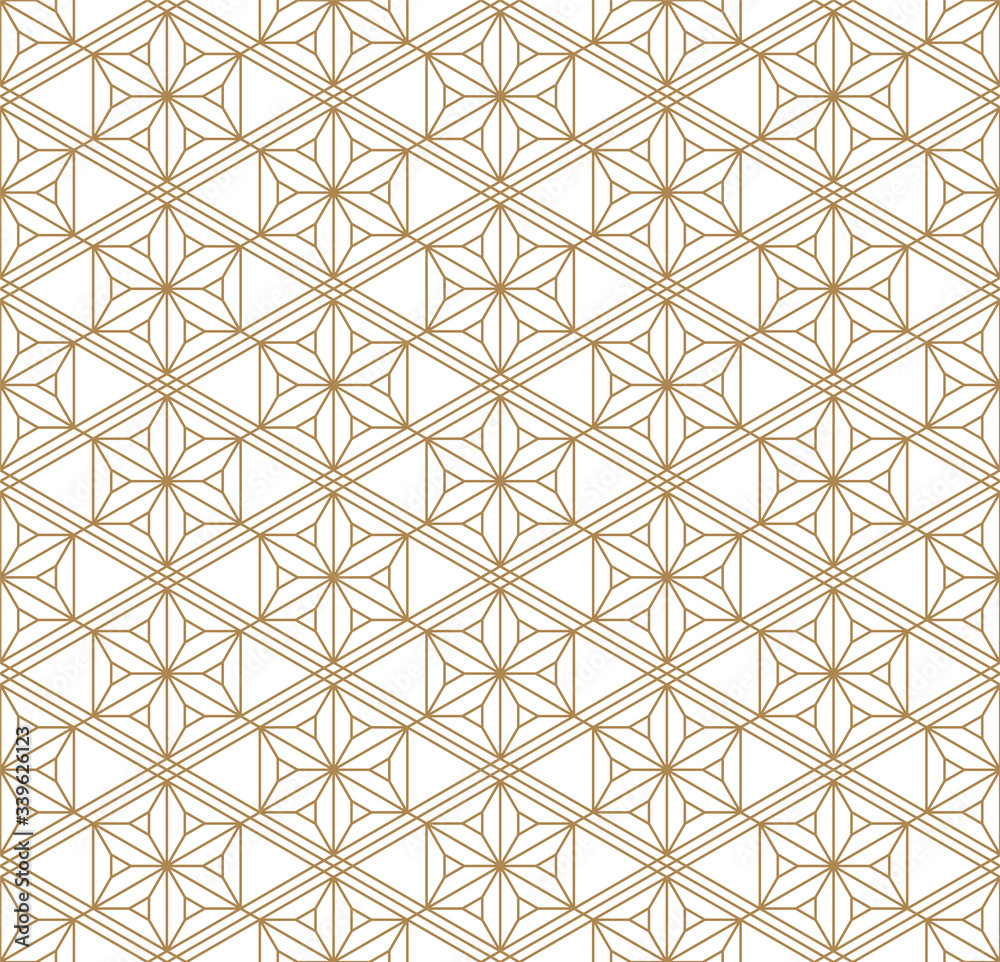 Seamless geometric pattern in golden and white.Japanese style Kumiko. Seamless geometric pattern in golden and white.Japanese style Kumiko.