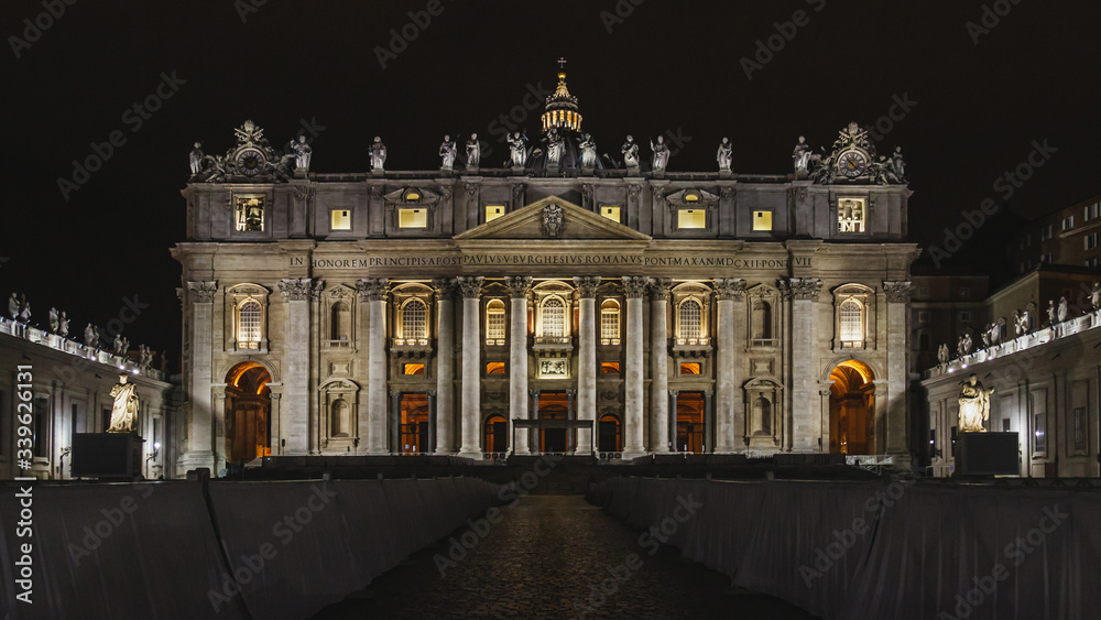 Vatican City Rome Italy. Rome architecture and landmark. St. Peter's cathedral in Rome. Night shot.