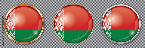 Round buttons with flag of Belarus on transparent background