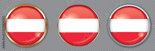 Round buttons with flag of Austria on transparent background