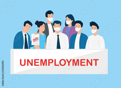 business people unemployed using face mask vector illustration design
