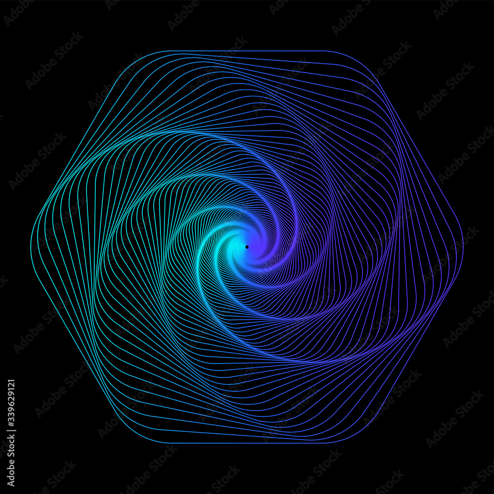Fototapeta premium Psychedelic fractal line art pattern. Futuristic linear effect against a dark background. Neon Gradient.