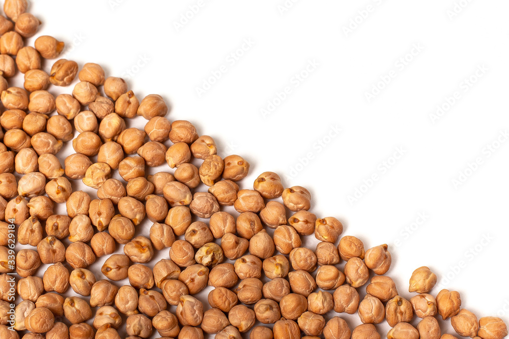 Chickpeas isolated on white background with copy space. Top view Chickpeas isolated on white background with copy space. Top view