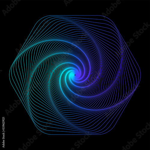 Psychedelic fractal line art pattern. Futuristic linear effect against a dark background. Neon Gradient.