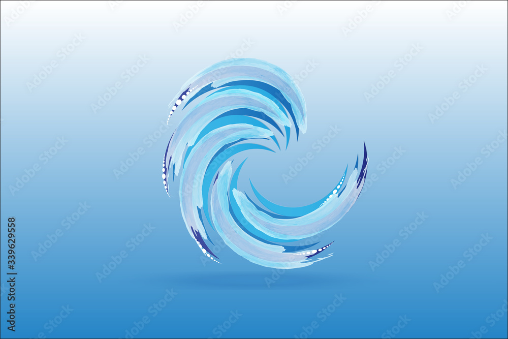 Logo blue spiral waves ocean beach swirl vector watercolor Stock Vector ...