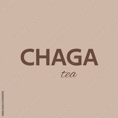 text Chaga tea brown color on beige background. square. ofl font