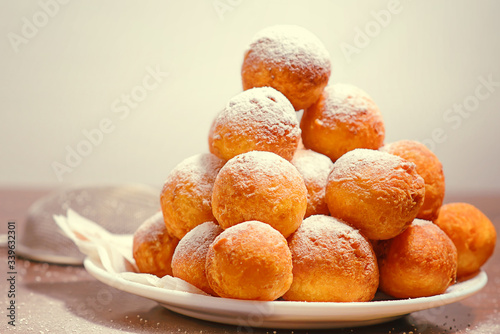 Doughnuts. Homemade cakes made from curd balls. Sweet doughnuts