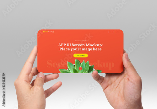Hands Holding Landscape App Ui Screen Mockup